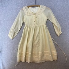 Vintage Girls Size 10 Dress Off White Lace Collar Sheer Sleeve Prairie Style