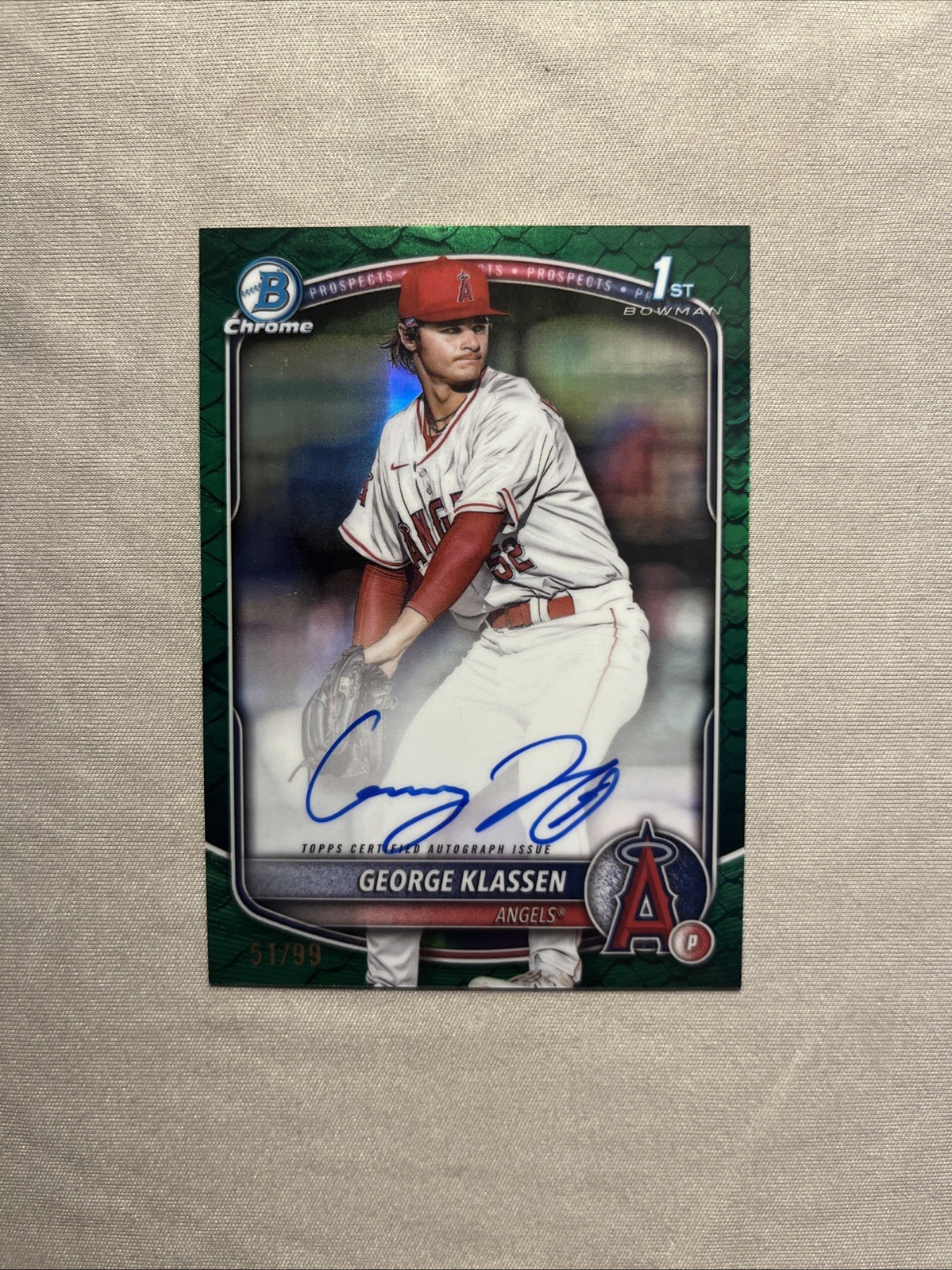 2025 Bowman Chrome George Klassen #CPA-GK Green Reptilian Refractor Auto /99