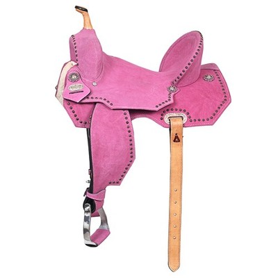 45HS Hilason Western Horse Flex Tree Barrel Trail In Suede Leather Saddle Pink