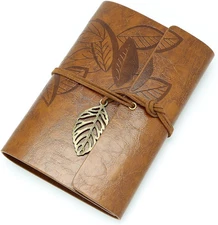 7 Inches Vintage Dark Brown PU Leather Cover Loose Leaf Blank Notebook Journal D