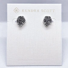 New Kendra Scott Tessa Silver Stud Earrings In Platinum Drusy