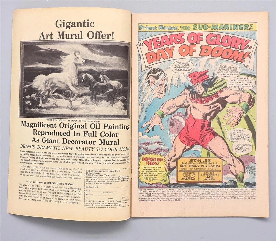 Prince Namor the Sub-Mariner #1 Superhelden Comic Heft Marvel englisch 1968 - Bild 3 von 4