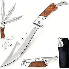 12.9-inch mahogany handle camping folding pocket knife hunting folding knife