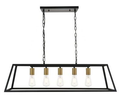 Chandelier Light Fixture Black + Brass Farmhouse Kitchen Island Dining Room 38''