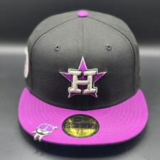 EXCLUSIVE HOUSTON ASTROS 7 3/8 BLACK, PURPLE BRIM, WHITE H, SILVER TRIM-BIG MOE