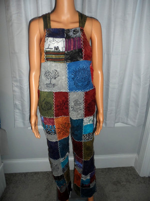 Cool Rising International size L multi color patchwork overalls women NWT