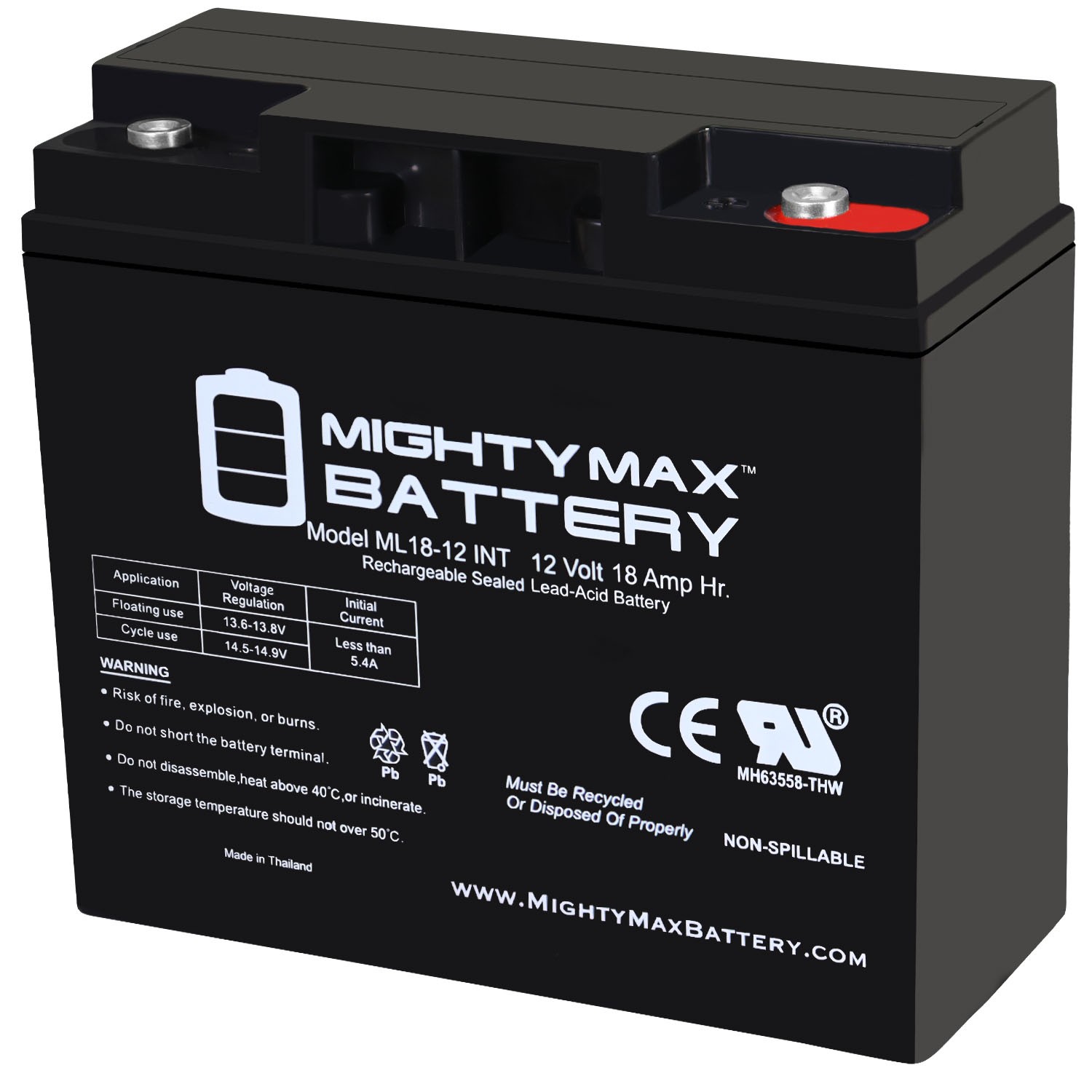 Mighty Max 12V 18AH SLA Internal Thread Battery for Generac 
