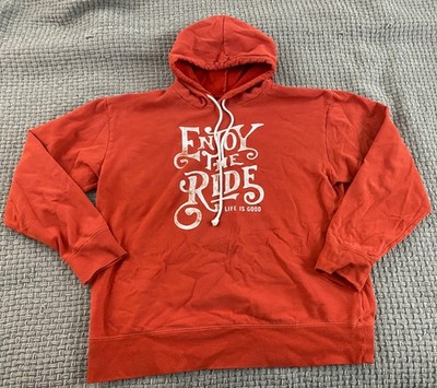 Life Is Good Enjoy The Ride Mens Hoodie Pullover Orange Size L