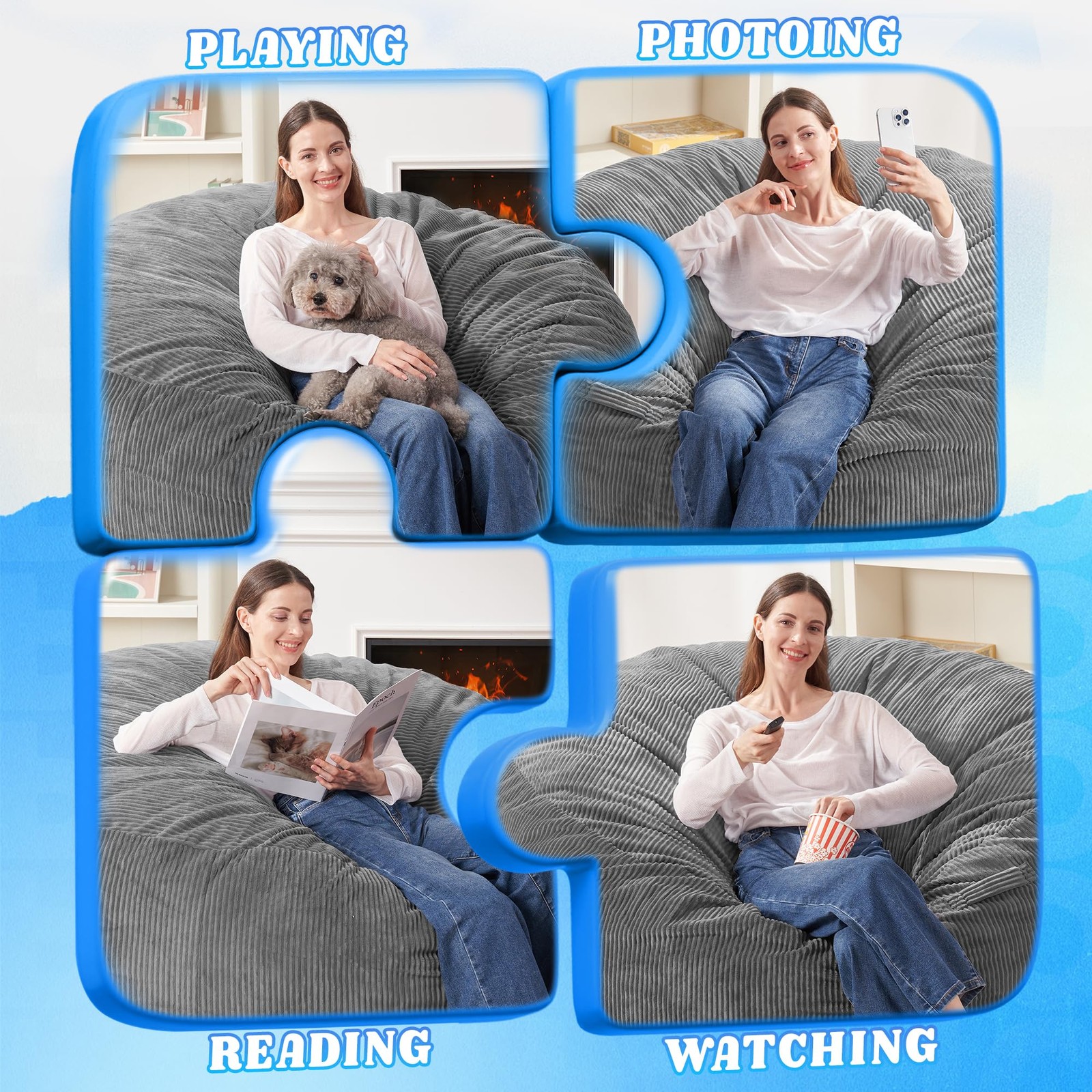 3FT Bean Bag Chair,Giant Bean Bag Chairs for Adults,Big Bean Bags with Memory...