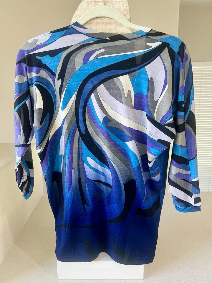 Винтажный Emilio Pucci Lapis Swirl надежном верхний синий/фиолетовый эластичной ткани размер 36 США 6 - Изображение 4 из 4
