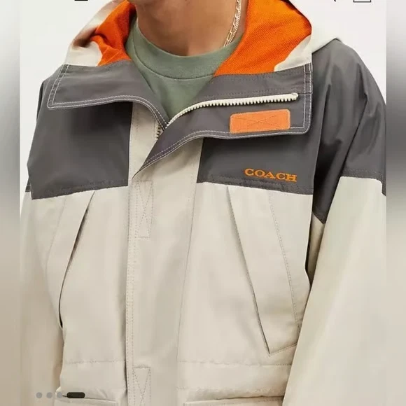 Coach Color Block Functional Jacket Mens XL Khaki Orange Gray NWT Outlet - Image 4 of 4