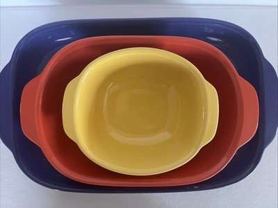 CW by CorningWare 3 Pc Set Casserole Dishes - Small, Medium, & Shallow Baker