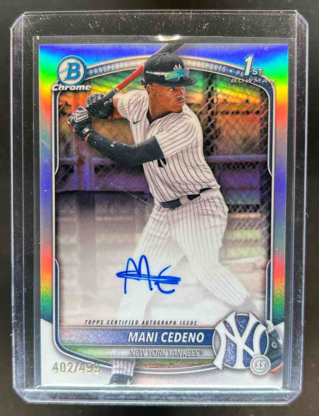 2025 Bowman Chrome Mani Cedeno Auto Refractor 1st Prospect #402/499 Yankees