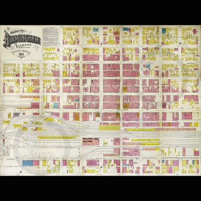Birmingham Alabama 1911 Restored Map Vulcan UAB Southern Blazers FREE SHIPING!