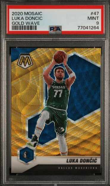 2020-21 Panini Mosaic Luka Doncic Gold Wave #47 Dallas Mavericks PSA 9 SP