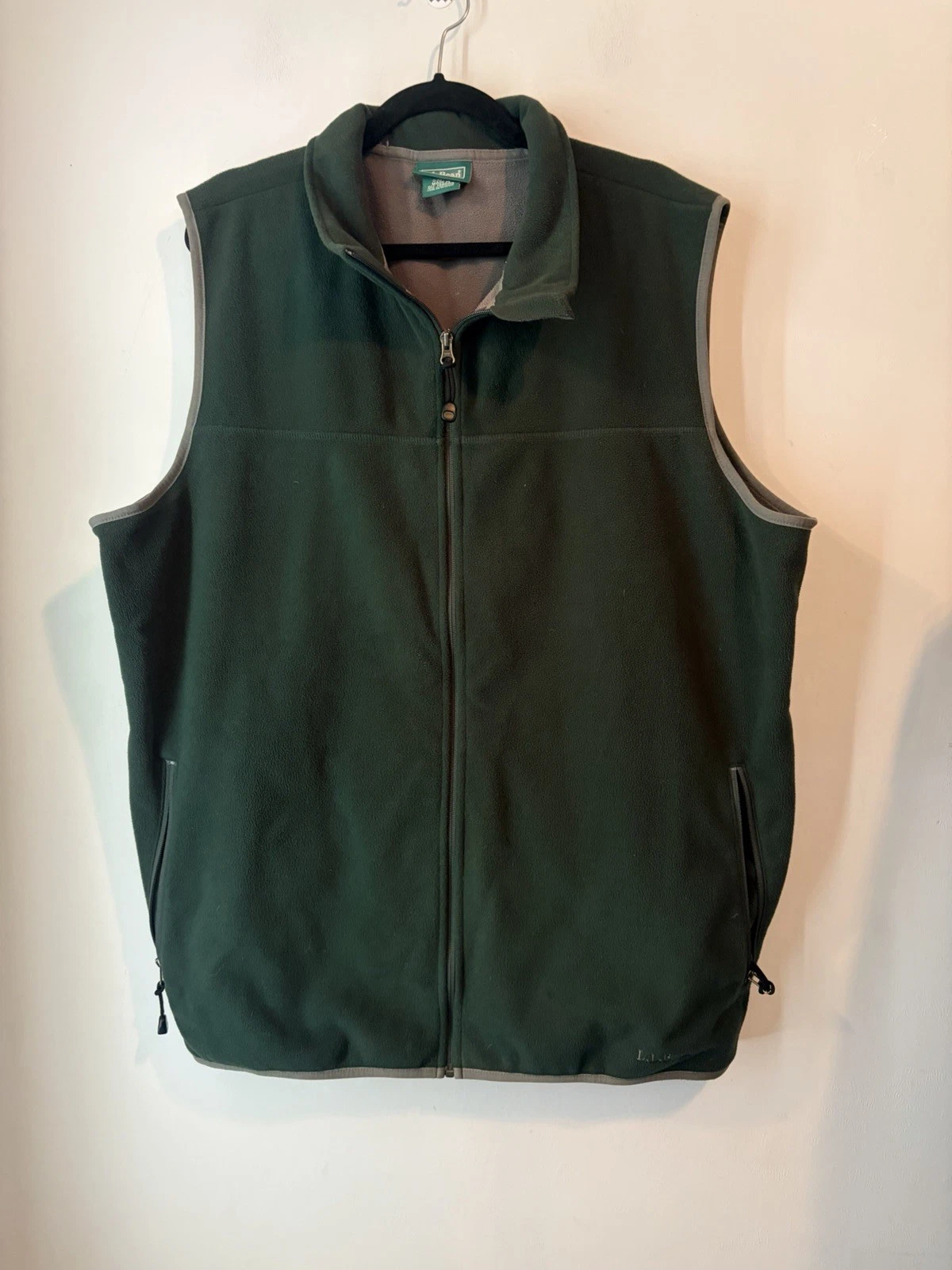 Vintage L.L. Bean Fleece Vest Mens XXL Tall Green Full Zip Outdoor Hiking Campin