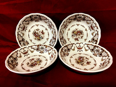 Nikko Windsor Brown Set Of 4 Floral Scalloped Fruit/Dessert Bowls 5 1/4'' Japan