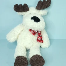 Hugfun Off White Reindeer Plush Christmas Red Snowflake Scarf Stuffed Animal 21"