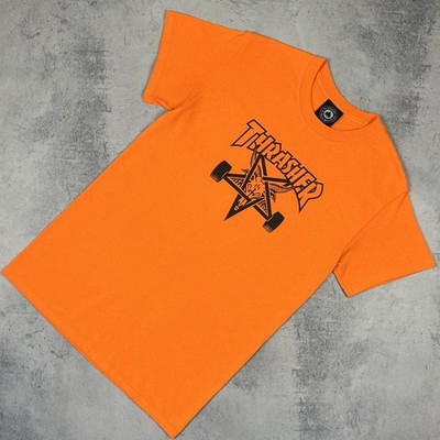 SK8 Thrasher Magazine Goat Skull Big Logo Short Sleeve T-Shirt Size Small Orange