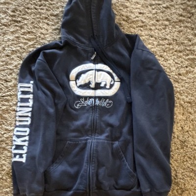 Ecko Unltd. Men's Navy Blue Fleece Full Zip Hoodie Large Graphic Print