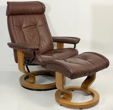 Ekornes Stressless Medium "Prince" Brown Leather Recliner Chair & Ottoman
