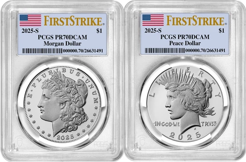 2025-S (PR70) Proof Morgan & Peace Silver Dollar (2 Coin Set) FS PCGS Presale