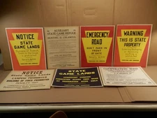 Mixed Lot Of 7 Vintage Cardboard Pennsylvania Game Commission Signs, Cabin Decor