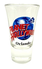 Planet Hollywood Shot Glass Orlando 3.5" Tall Blue & Red Logo Bar Room Barware