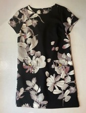 GOOD Womens Adrianna Papell Black Floral Short Sleeve Scoop Neck Dress Size 8