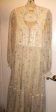 Vintage GUNNE SAX Prairie Maxi Wedding Dress 1970s Cream Calico Lace size 7