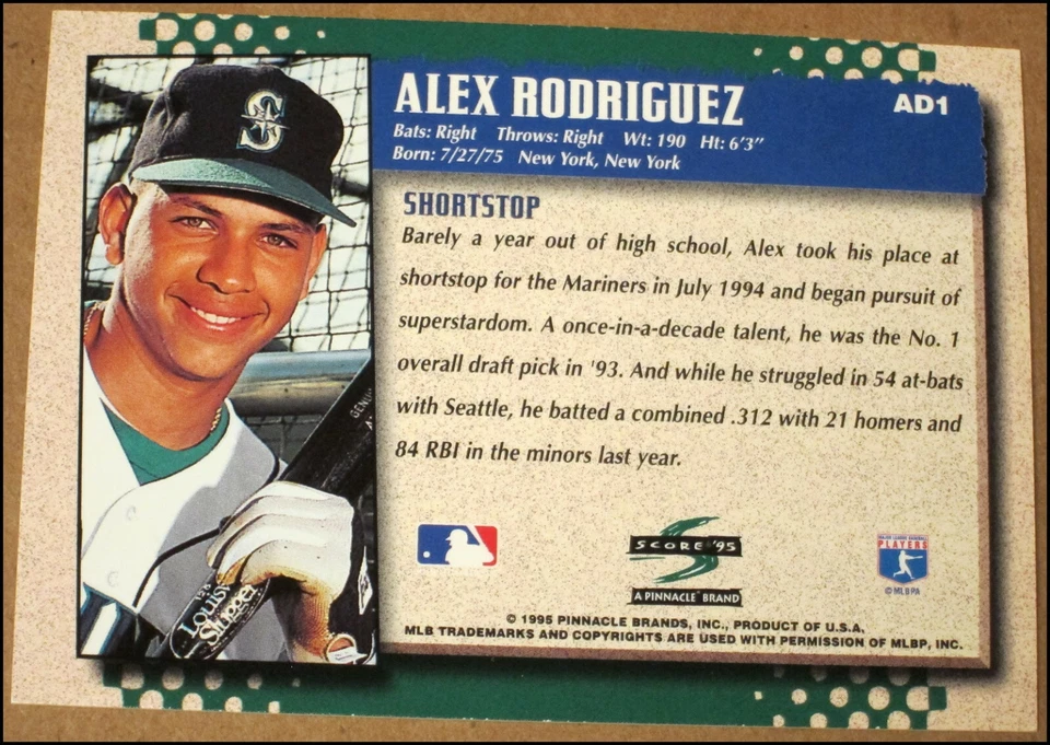 1995 Score Baseball Alex Rodriguez AD Prize Card #AD1 Seattle Mariners NRMT/MINT - Image 4 of 4