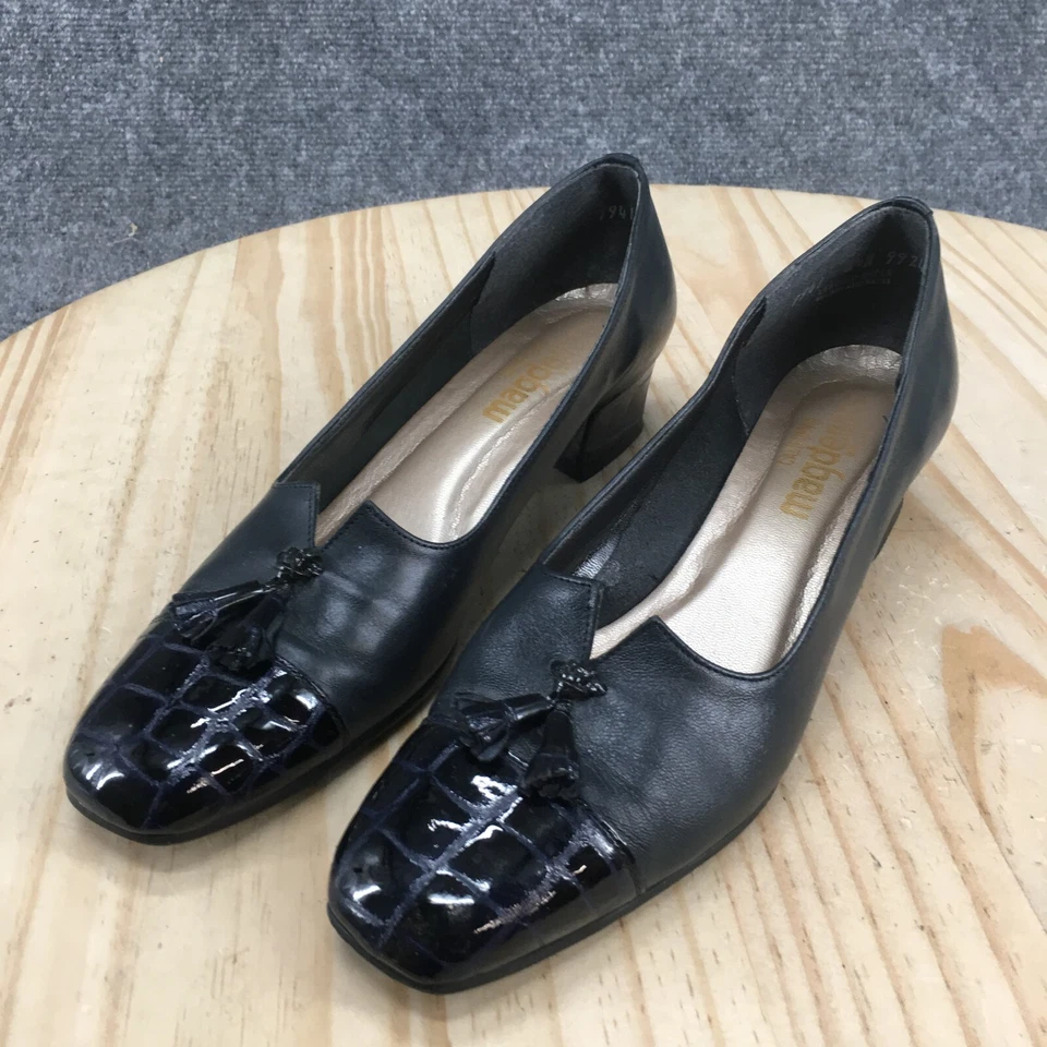 Magdesian Heels Womens 8.5 N Casual Slip On Cap Toe Tassel Pumps Black Leather - Image 3 of 4