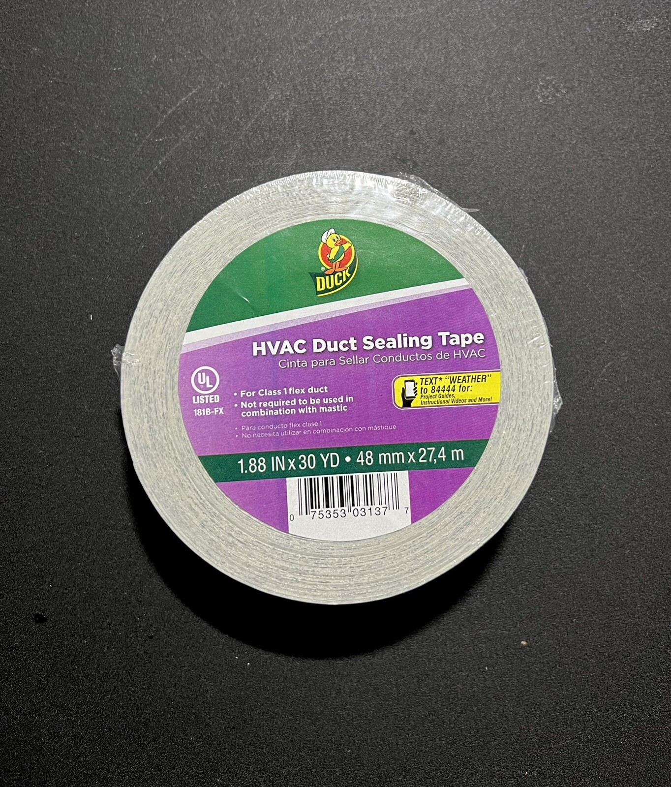 1Roll DUCK Brand HVAC Duct Sealing Tape Silver 1.88 in x 30 YD Class