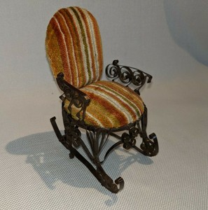 Vintage Tin Can Tramp Art Ornate Rocking Chair Pin Cushion Doll