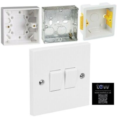 Doppel Lichtschalter 2 Gang 10 Amp weiß & Pattress, Trockenfutter oder Metallrückwandbox