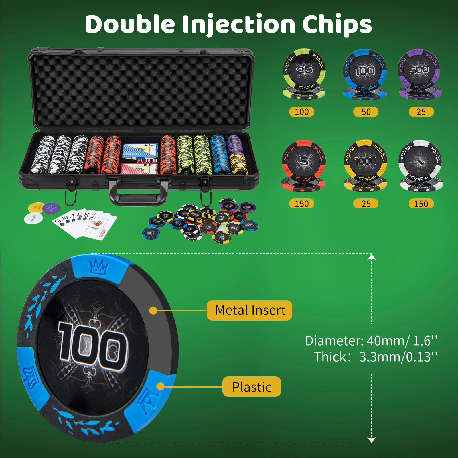 Complete Gram Clay Poker Chip Set 500 Pieces Claytec Chips for Texas