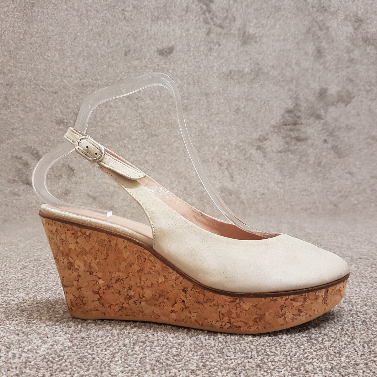 Daniel Wedges UK Cream Suede Sling Back Peep Toe Cork