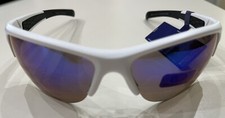 GB sports Matte White/ Blue Lens Sunglasses Mens Baseball New