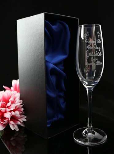 PERSONALISED LASER ENGRAVED CHAMPAGNE GLASS BIRTHDAY 18TH 30TH 40TH 50TH FAVOUR - Picture 10 of 15