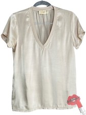 Nation Ltd Shirt Women Small Cream Short Sleeve Top Casual Made In USA 2104HS