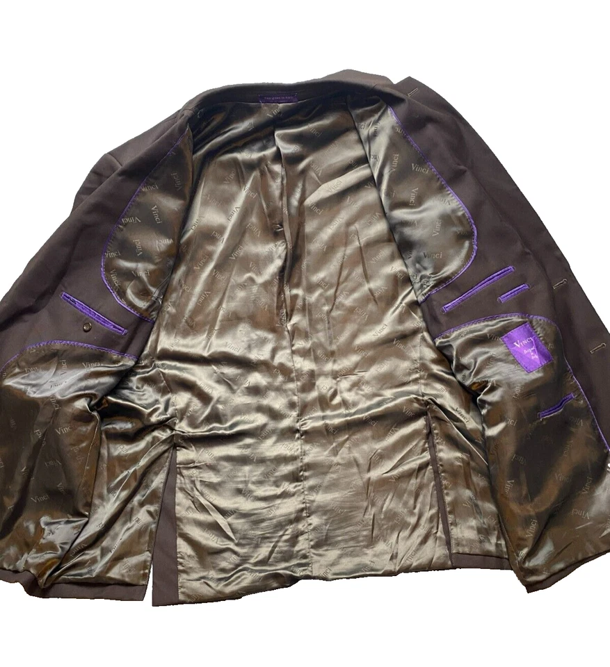 Vinci Suit Coat Mens 56R Brown Single Breasted Rayon Sport Blazer Italy - Image 4 of 4