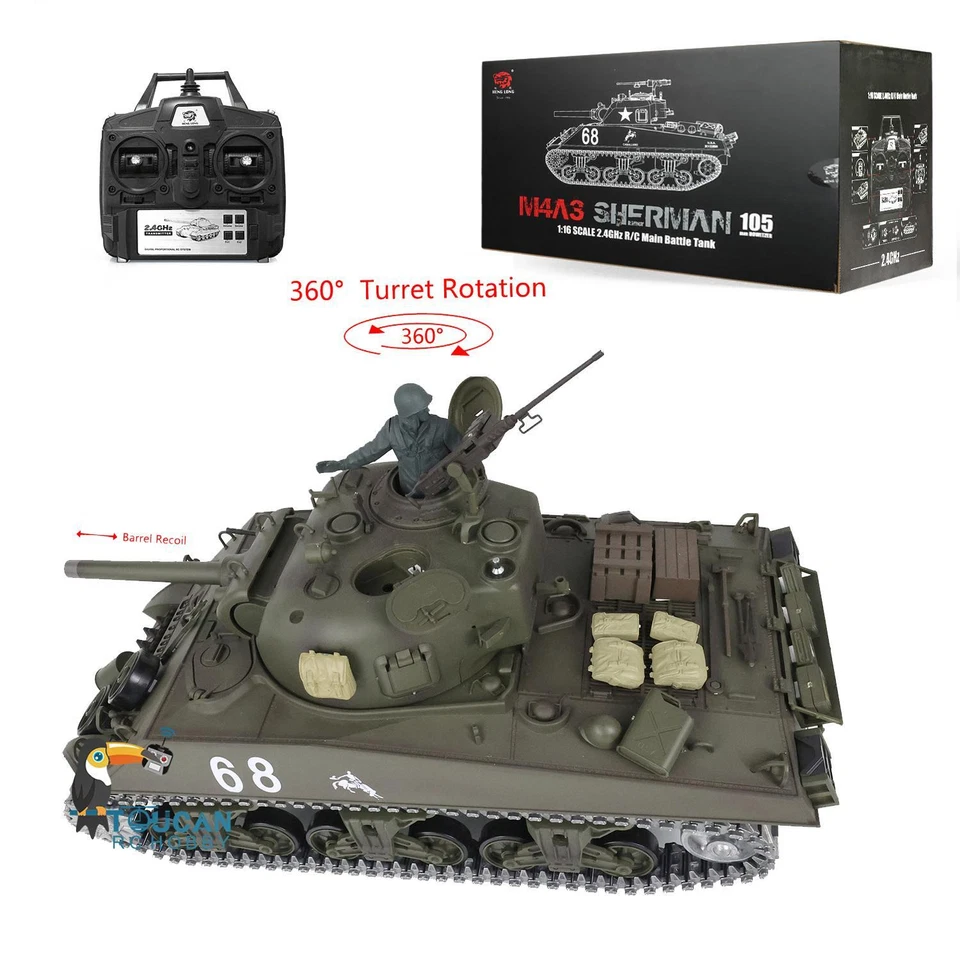 Henglong 1/16 7.0 Sherman RTR BB IR RC Tank 3898 Barrel Recoil 360° Metal Track - Image 2 of 4