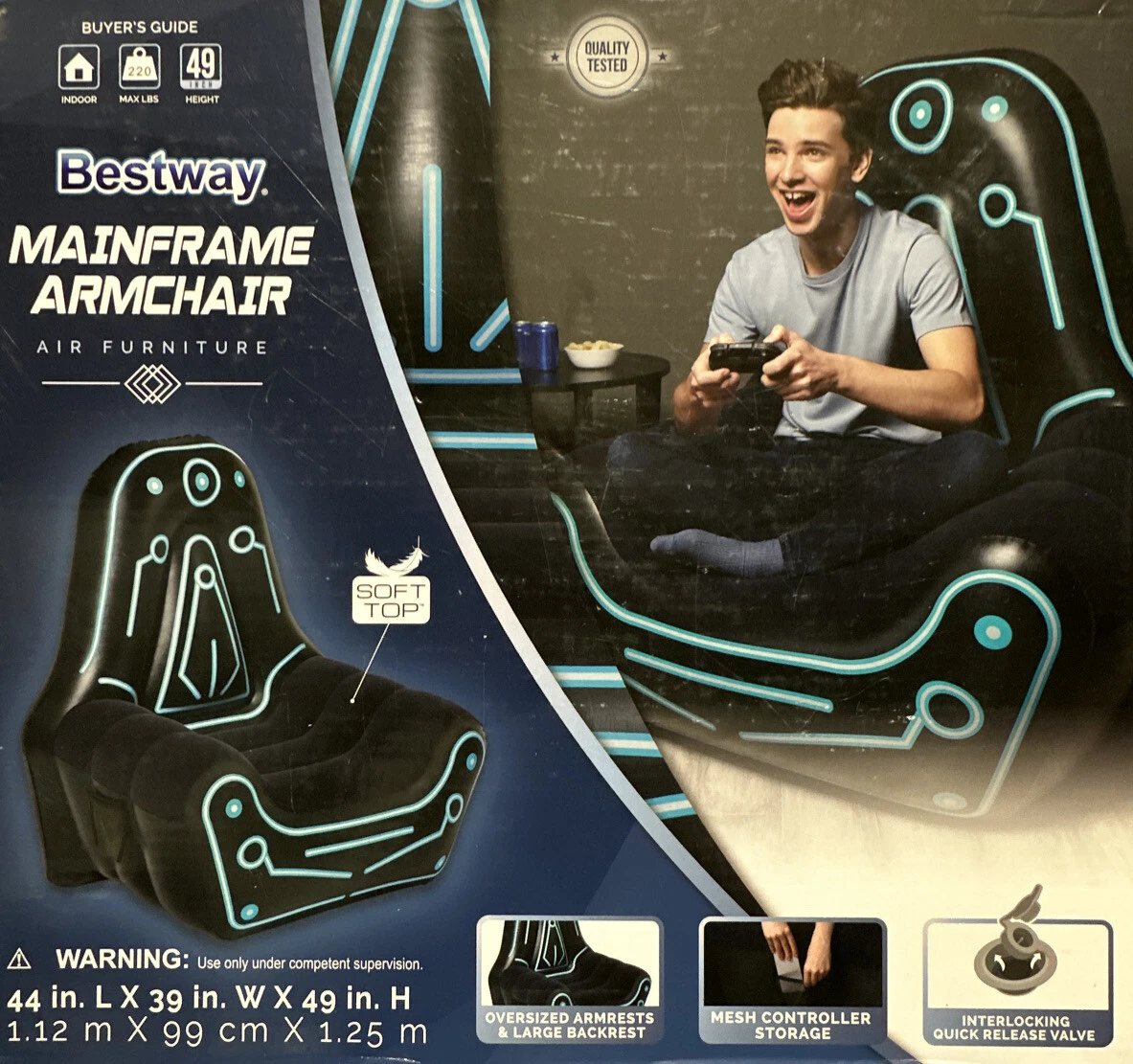 Gaming Chair Bestway Comfy Inflatable Lounger Armchair For Kids Adults Blue