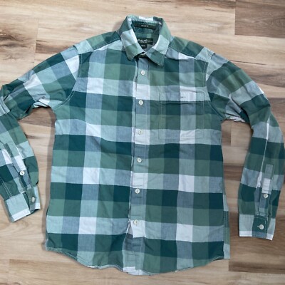 Eddie Bauer Shirt Mens Small Relaxed Fit Green Buffalo Plaid Long