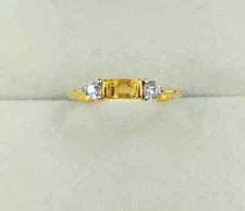 Citrine Gemstone Ring Stackable Gold Plated Ring 925 Sterling Silver Ring