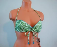 NWT Hula Honey Green and White Hawaiian Floral Bikini Swimsuit Top XS XL $20