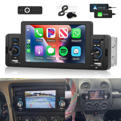 Single 1Din 5'' Apple Carplay/Android Auto Autoradio Touchscreen BT FM USB Player