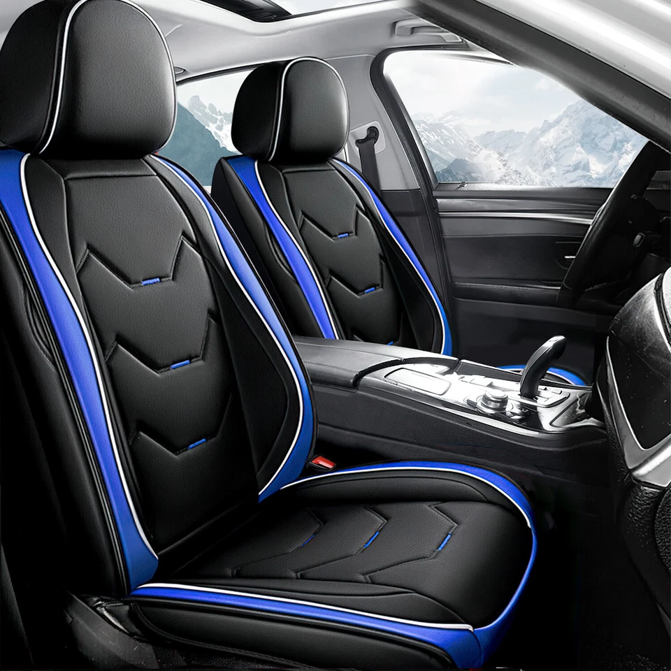 Car Seat Cover Faux Leather Full Set 5-Seats Front Rear Protector Universal Blue - Изображение 2 из 4