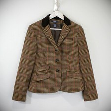 Vintage New Coffee, Contrast Wool Window Pane Plaid Menswear Blazer Medium 8 Cfc
