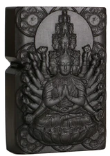 Case Only Natural Ebony Black Wood Avalokiteshvara Lighter Box For Zippo Insert